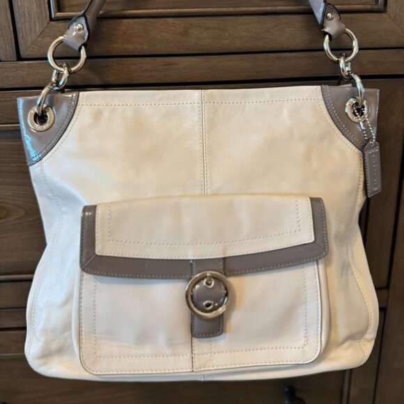 Coach Handbags - Coach Penelope Leather Hobo Shoulder Bag – White with Gray Accents